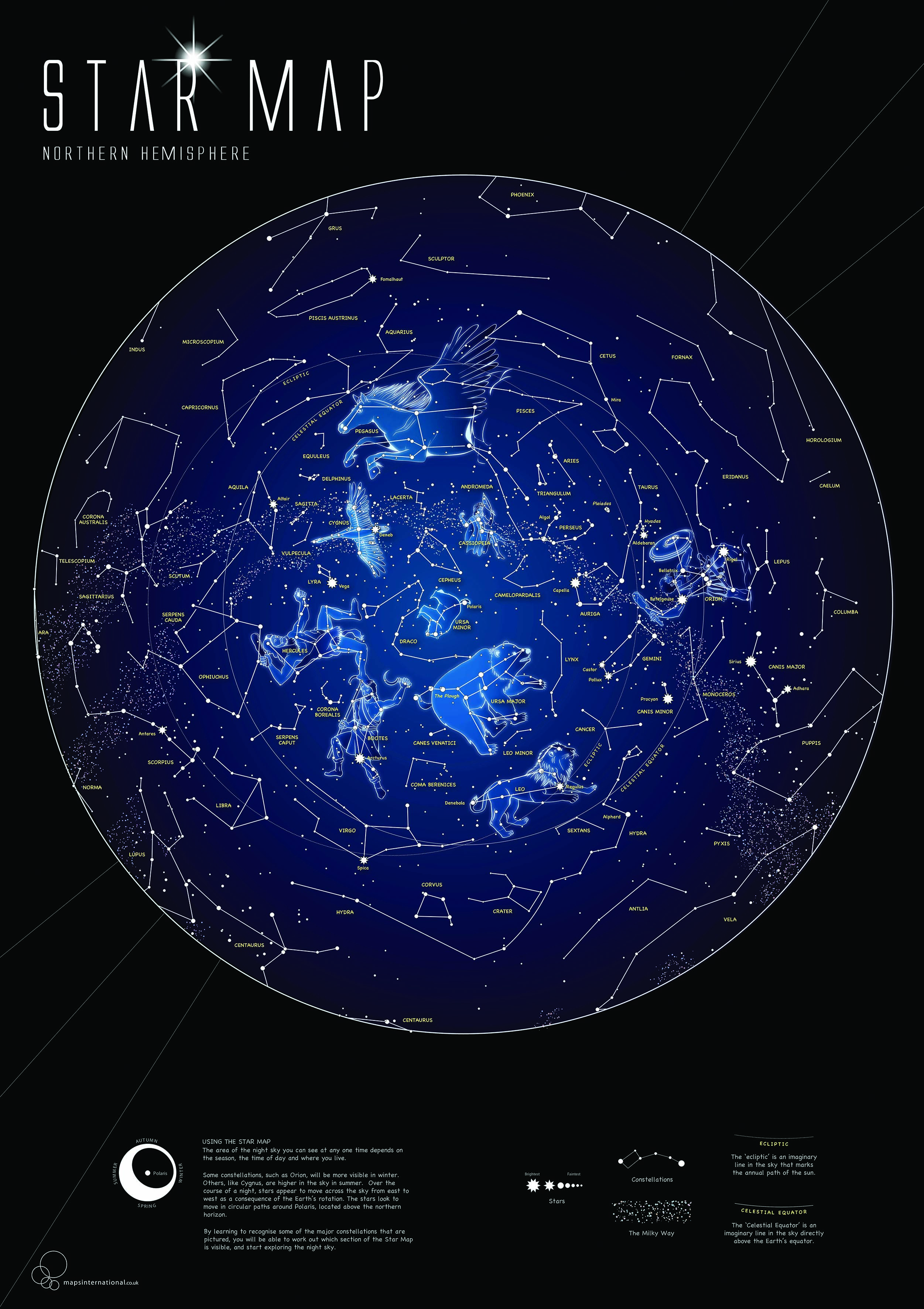 Nástěnná mapa hvězd svítící ve tmě
