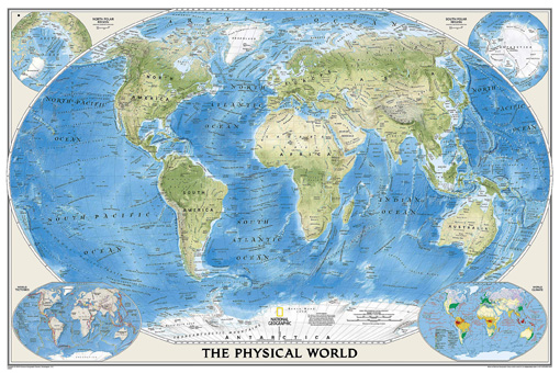 Fyzická nástěnná mapa světa Ocean floor