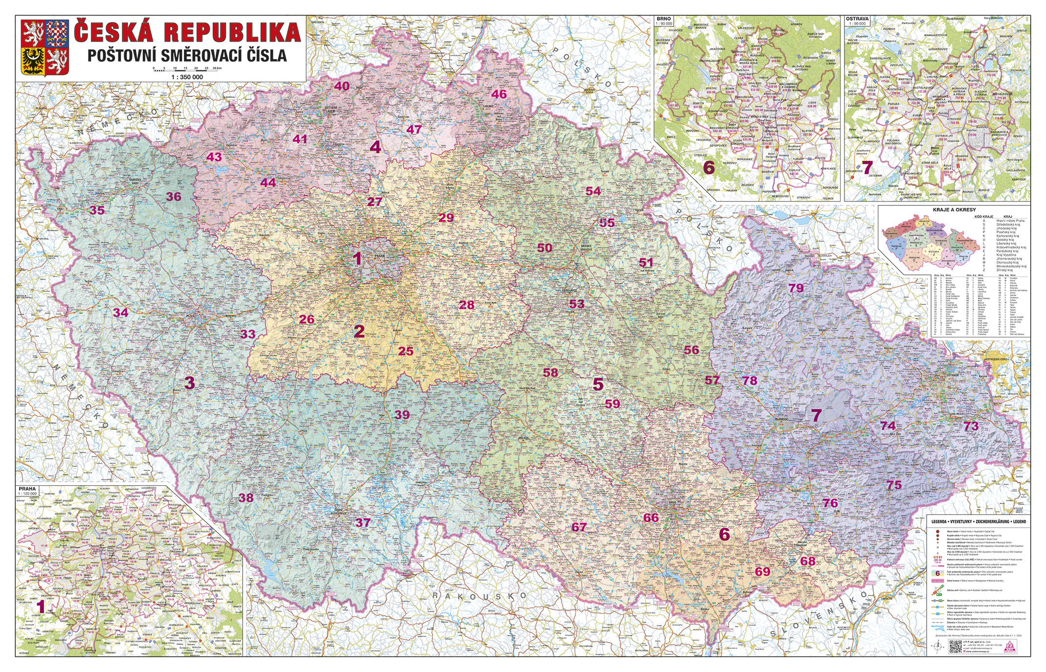 Nástěnná mapa PSČ České republiky PF350




