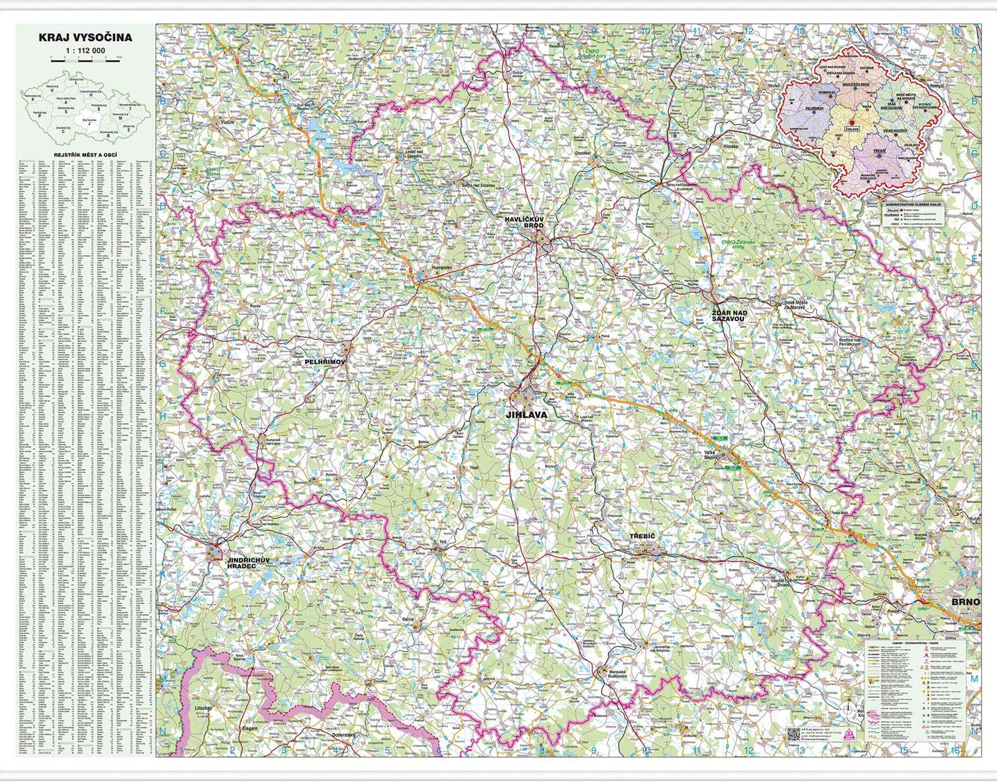 Nástěnná mapa Kraj Vysočina (PF) - 2. jakost