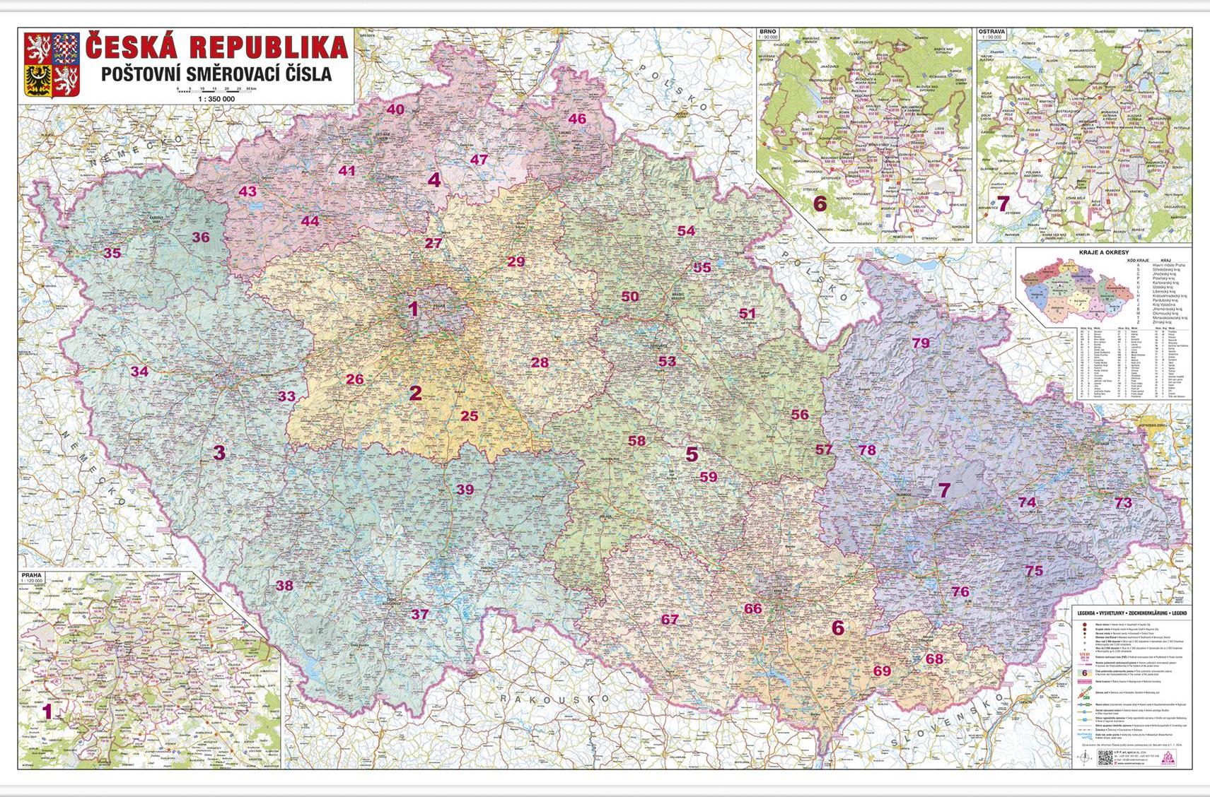 Nástěnná mapa PSČ České republiky PF350