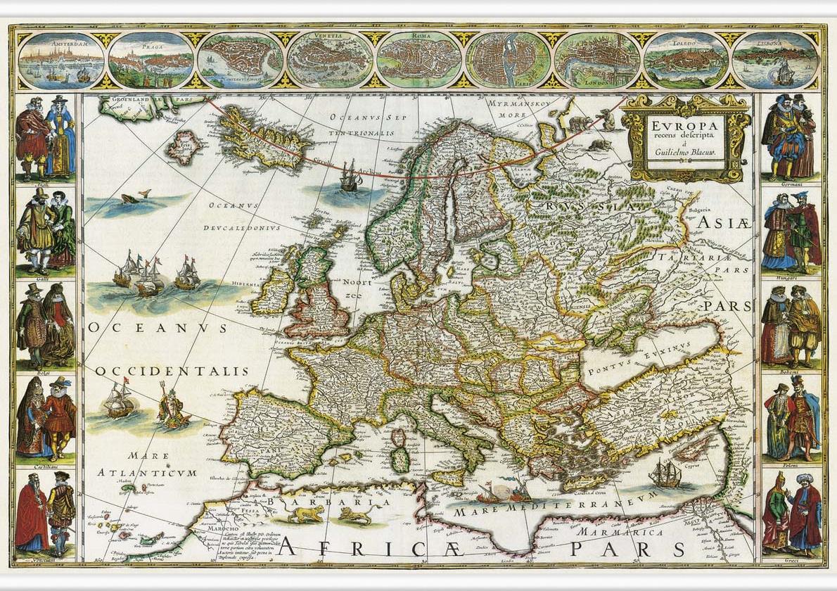 Historická nástěnná mapa Evropy