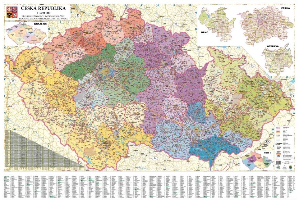 Nástěnná mapa PSČ České republiky EX350