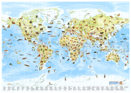 Dětská nástěnná mapa Svět zvířat