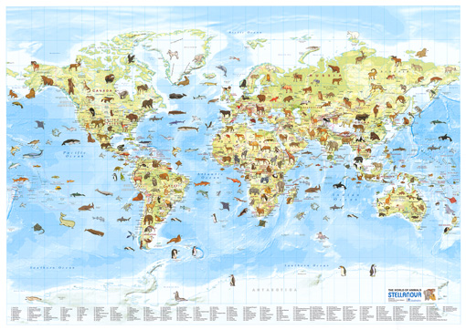Dětská nástěnná mapa Svět zvířat

