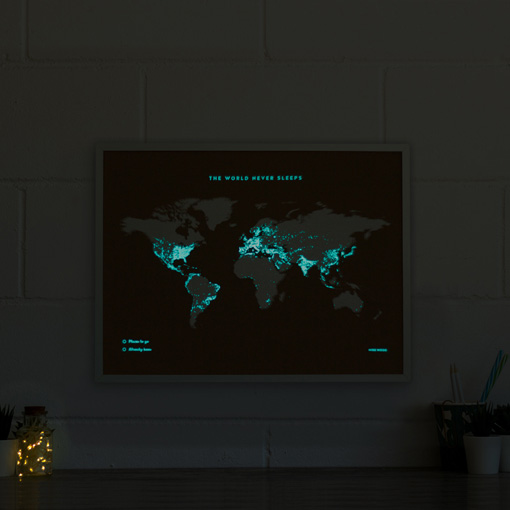 Korková mapa světa L bílá fosforeskující