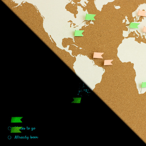 Korková mapa světa L bílá fosforeskující