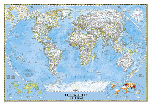 Politická mapa Světa modrá - tapeta na zeď