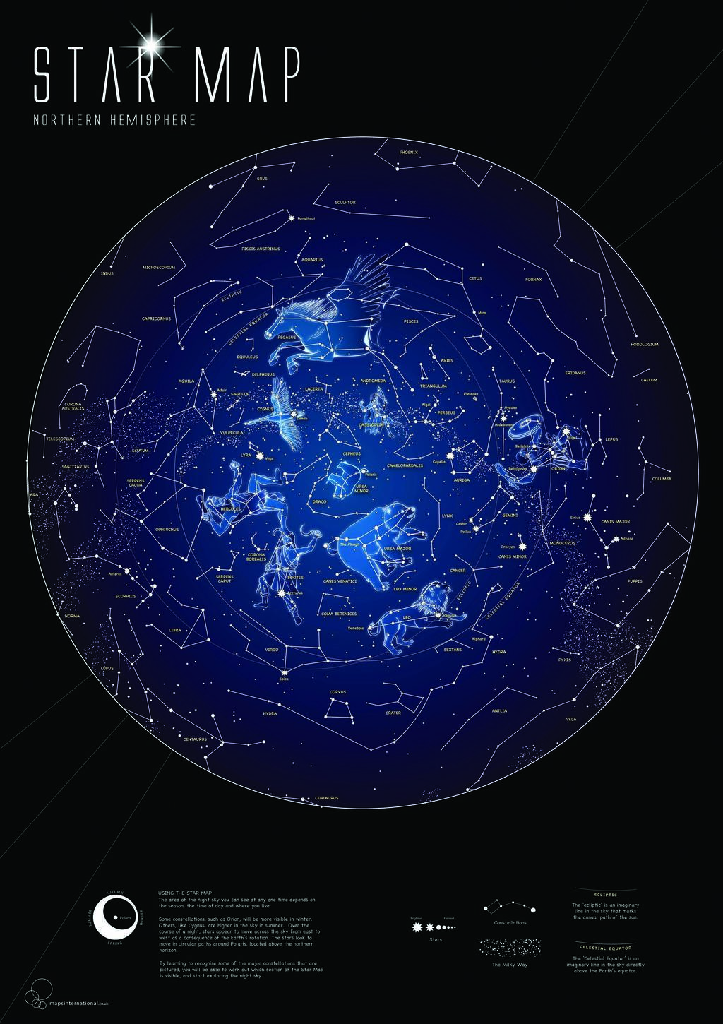 Nástěnná mapa hvězd fosforeskující ve tmě