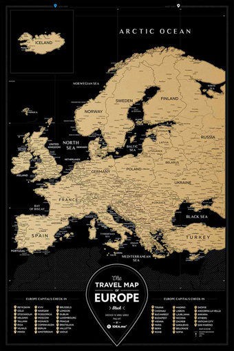 Stírací mapa Evropy Travel Map Black Europe