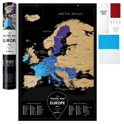 Stírací mapa Evropy Travel Map Black Europe