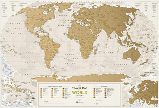 Stírací mapa světa Travel Map Geography World