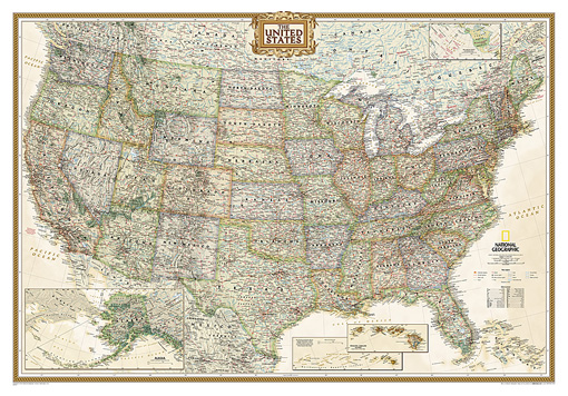 Politická nástěnná mapa USA antique NG



