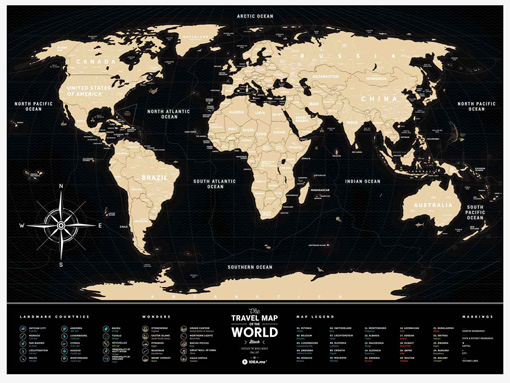 Stírací mapa světa Travel Map Black World