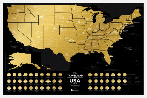 Stírací mapa USA Travel Map Black