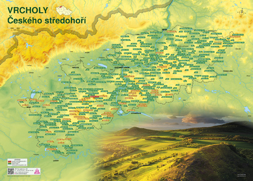 Nástěnná mapa vrcholů Českého středohoří