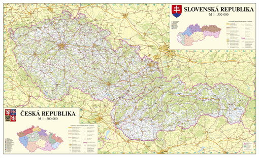 Silniční nástěnná mapa ČR a SR PF500