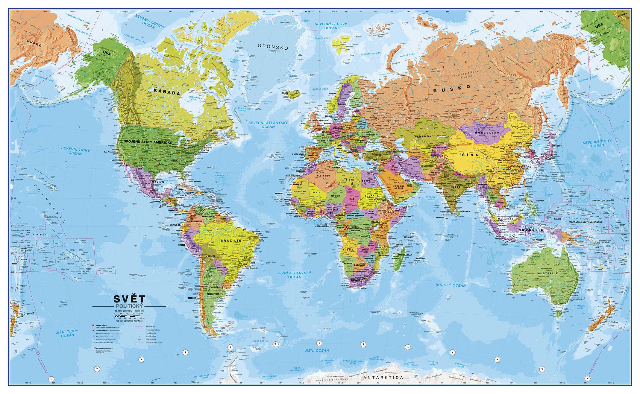 Politická nástěnná mapa světa v ČJ bez vlajek