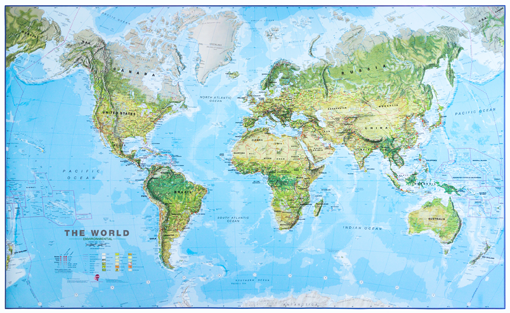 Fyzická nástěnná mapa světa CE30 – 2. jakost