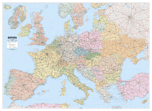 Silniční nástěnná mapa Evropy PF2600