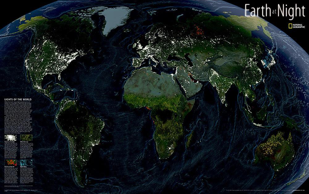 Satelitní nástěnná mapa Země v noci 
