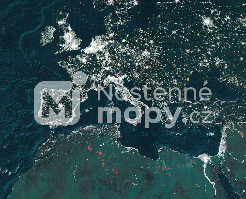 Satelitní nástěnná mapa Země v noci - Nástěnné mapy.cz