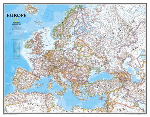 Politická nástěnná mapa Evropy modrá NG5420