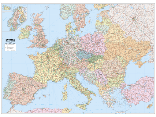 Silniční nástěnná mapa Evropy PF3600