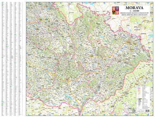 Silniční nástěnná mapa Moravy

