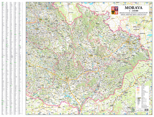 Silniční nástěnná mapa Moravy

