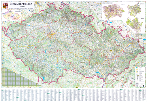 Silniční nástěnná mapa ČR EX250