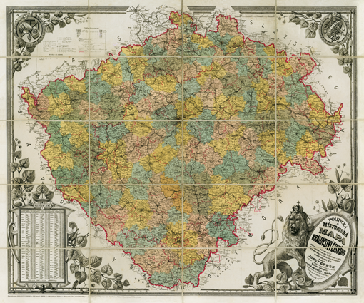 Historická nástěnná mapa Království české r. 1883

