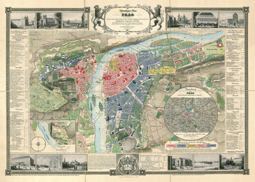 Historická nástěnná mapa Prahy r. 1847

