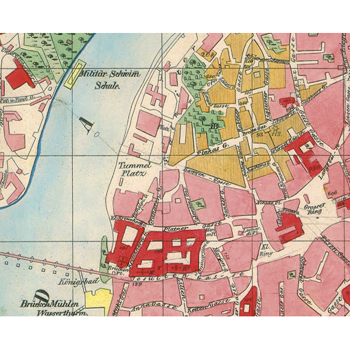 Historická nástěnná mapa Prahy r. 1847

