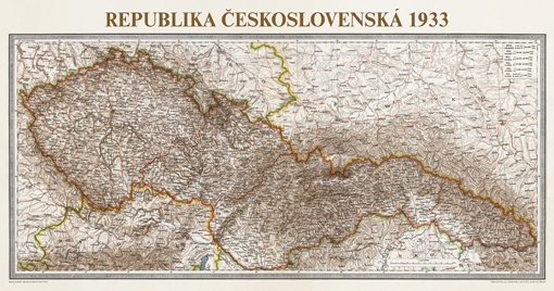 Historická nástěnná mapa Československo r. 1933