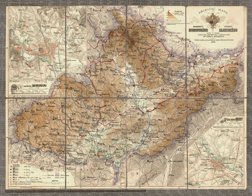 Historická nástěnná mapa Moravy a Slezska r. 1888

