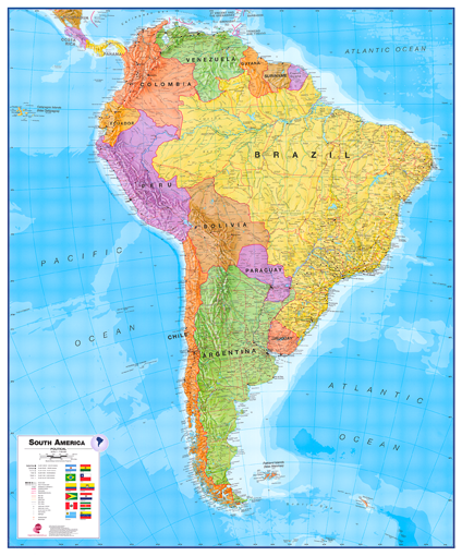 Politická nástěnná mapa Jižní Ameriky CE – 2. jakost

