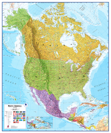 Politická nástěnná mapa Severní Ameriky CE – 2. jakost