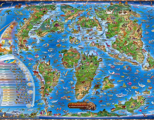 Dětská nástěnná mapa Dinosauři a prehistorický svět SL – 2. jakost