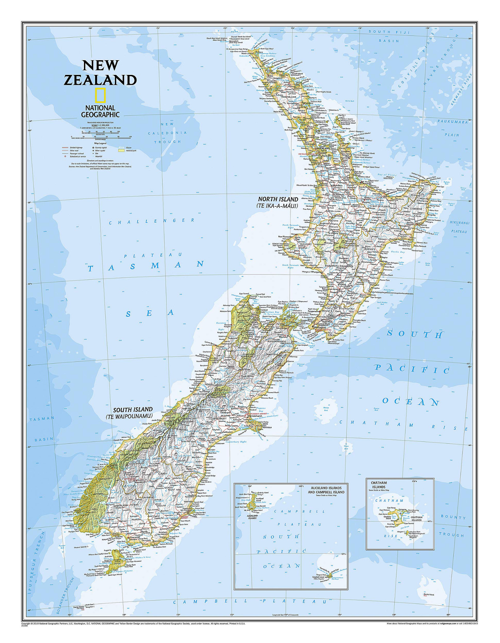 Nástěnná mapa Nového Zélandu – 2. jakost