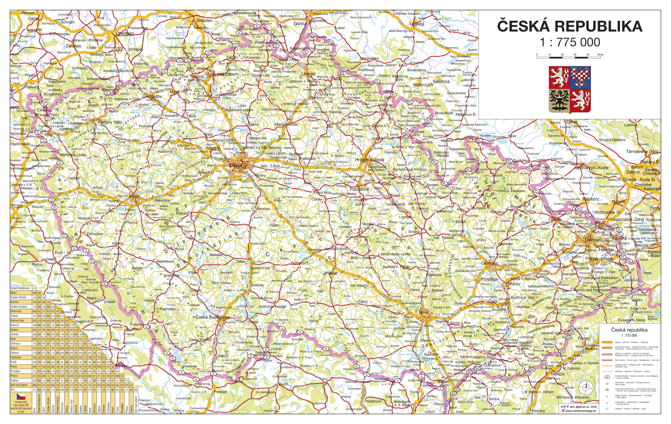 Nástěnná mapa České republiky – silniční (PF)