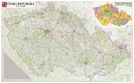Silniční nástěnná mapa ČR PF250 – 2.jakost
