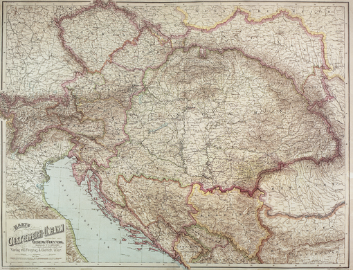 Historická nástěnná mapa Rakousko-Uherska velká – 2. jakost