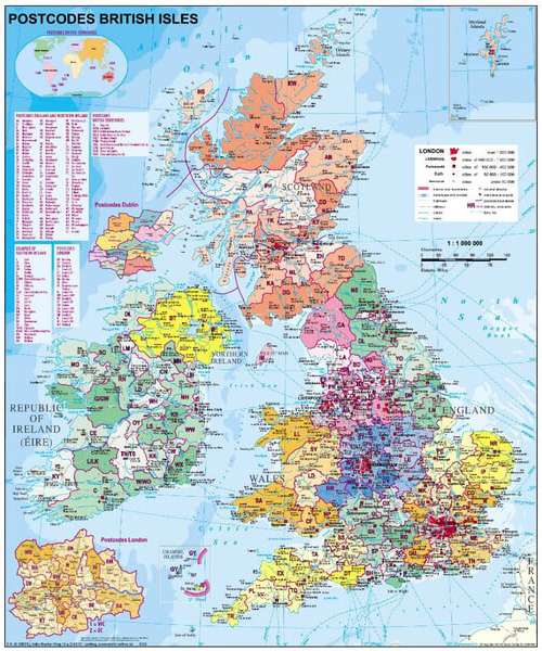 Spediční nástěnná mapa PSČ Britské ostrovy