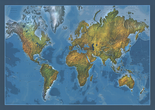 Fyzická a slepá nástěnná mapa světa oboustranná – 2. jakost
