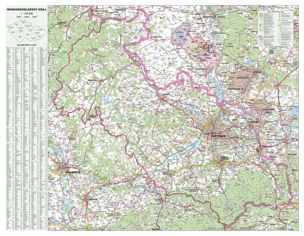 Nástěnná mapa Moravskoslezský kraj (PF)