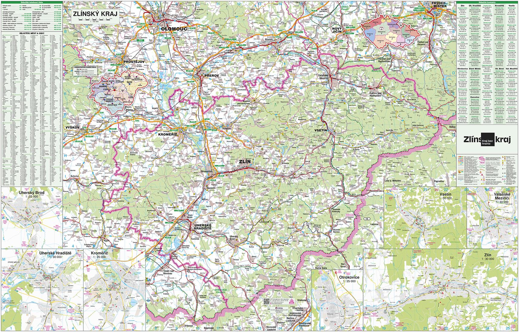 Nástěnná mapa Zlínský kraj PF100