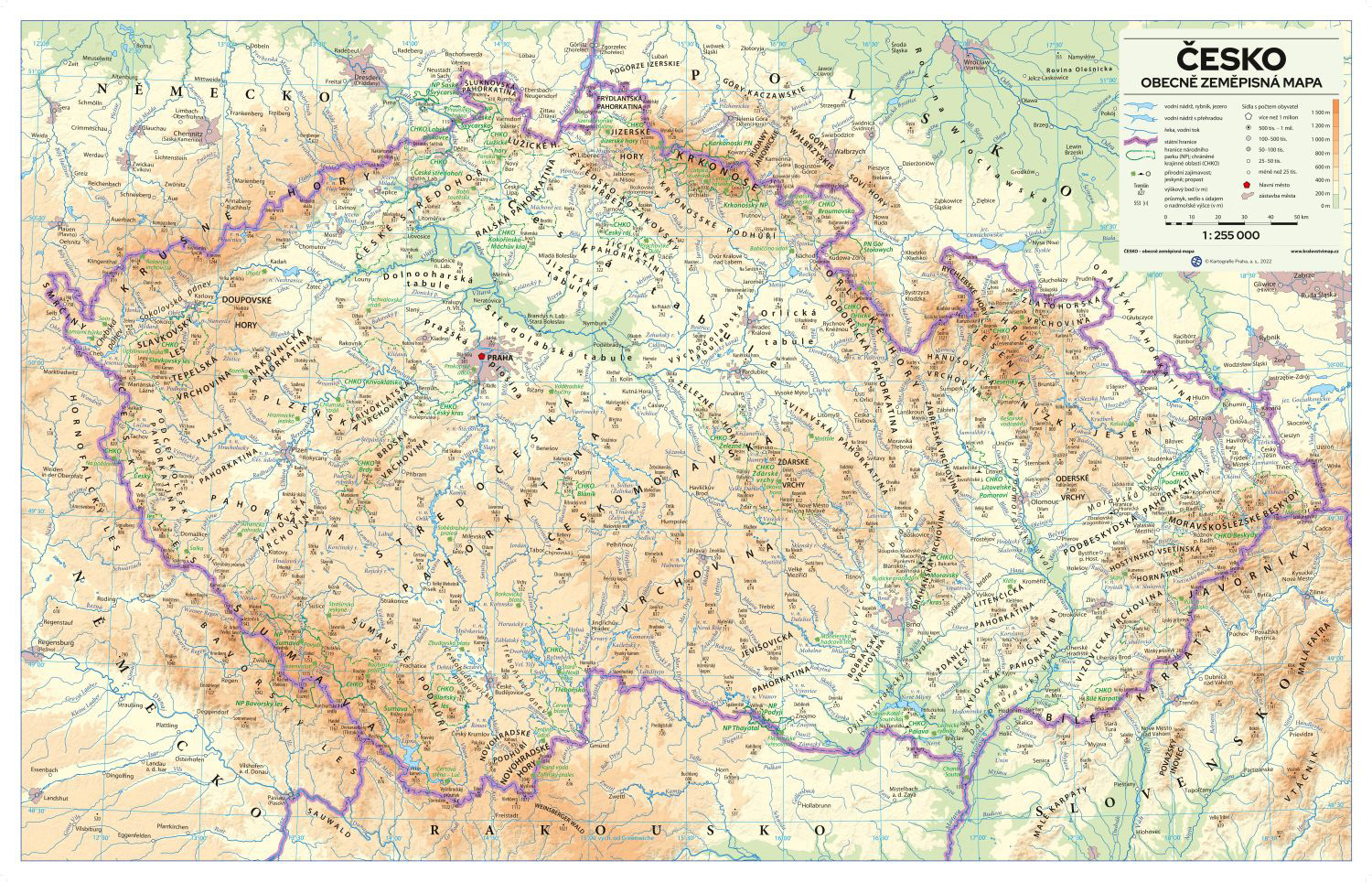 Nástěnná mapa České republiky – zeměpisná EX – 2. jakost