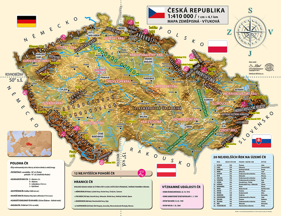 Nástěnná mapa České republiky - výuková