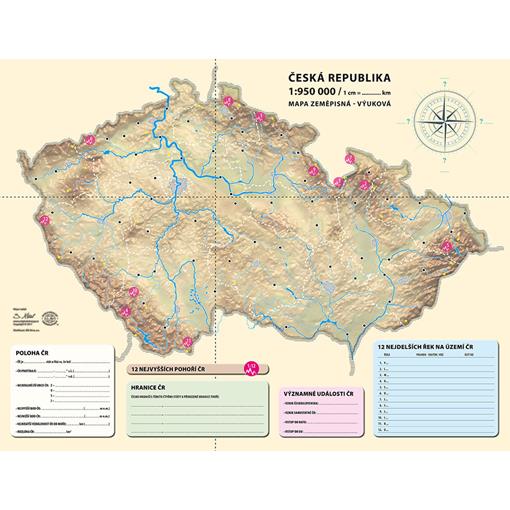 Podložka na stůl (oboustranná) – výuková mapa České republiky